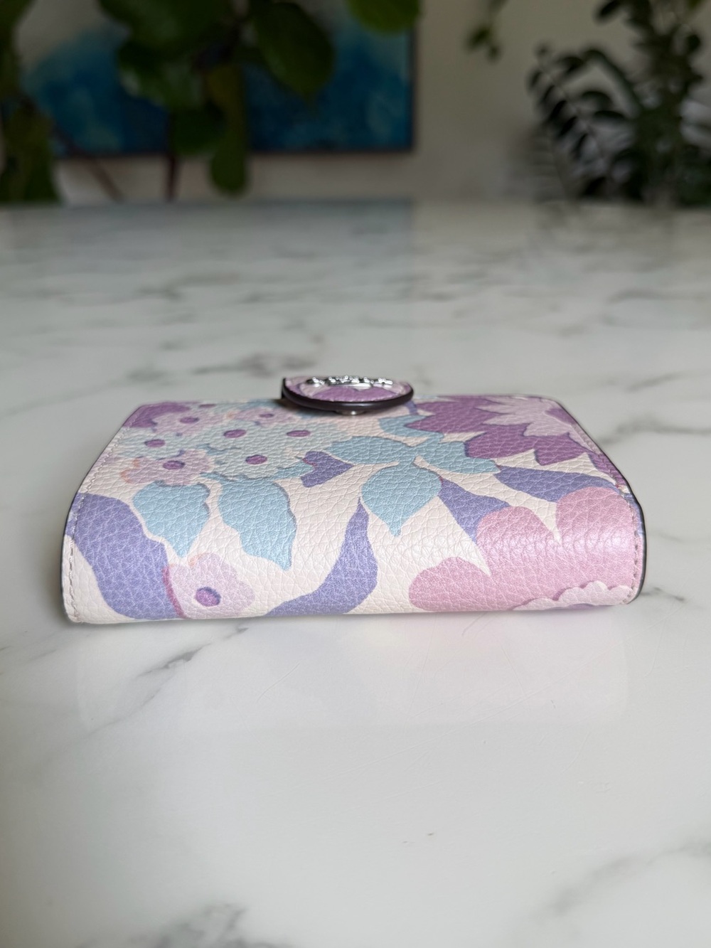 COACH Medium Corner Zip Wallet With Floral Print Ivory Purple Pink Multi CBO31 - Picture 6 of 12